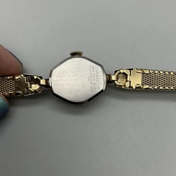 Vintage Caravelle Womens Watch 15mm White Dial Gold Tone Manual Wind 6.5" - Picture 9 of 14
